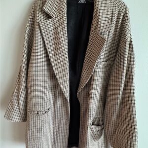 Zara Houndstooth Blazer Coat